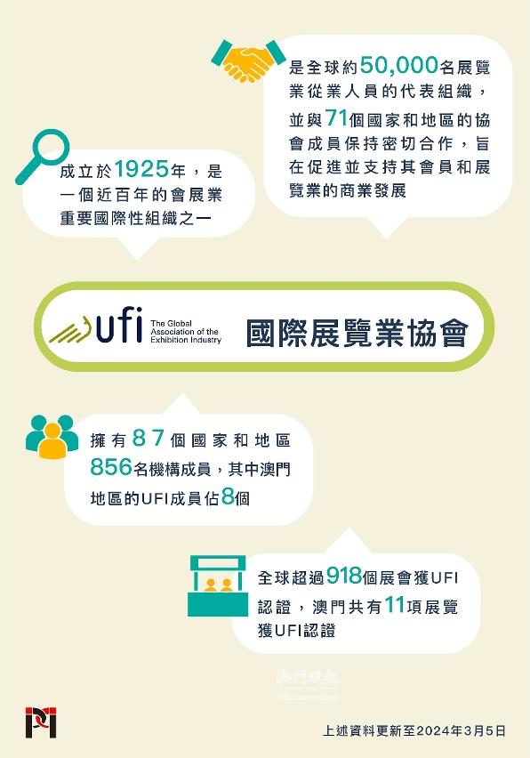 UFI是一個近百年的會展業重要的國際性組織之一，對澳門會展業的國際化、專業化等發揮積極作用。